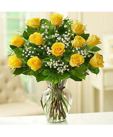 Sunshine Yellow Dozen Rose Arrangement in Brooklyn, NY | Glez Flowers