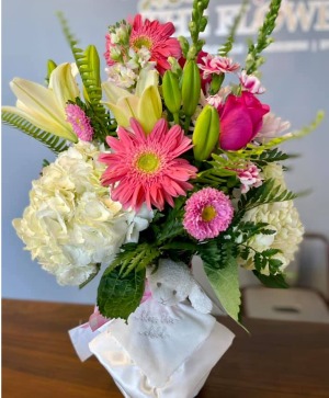Sweet Baby Girl Arrangement with Plush Lamb 