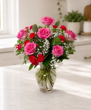 Sweet Embrace - Half Dozen Roses Pink Rose Color May Vary