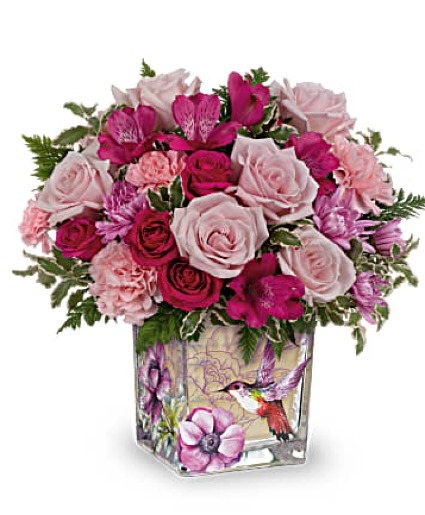 Sweet HummingBird Teleflora's Glass Cube