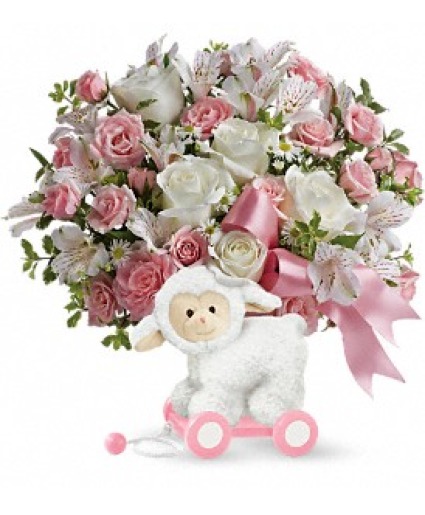 SWEET LITTLE LAMB BABY PINK NEW BABY ARRANGEMENT