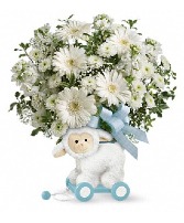 SWEET LITTLE LAMB BABY BLUE NEW BABY ARRANGEMENT