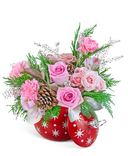 Sweet Pink Holiday Ornament Keepsake Flower Arrangement