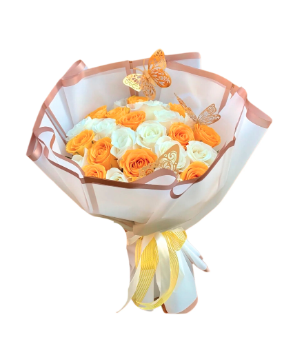 Sweet Sunlight Roses wrapped Bouquet 