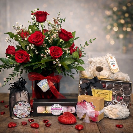 Sweetheart # 5 Roses, Teddy Bear, Chocolates Bundle