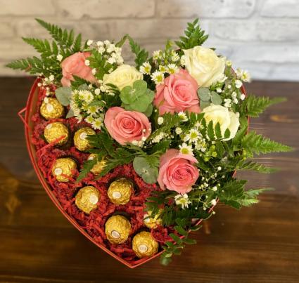 Sweetheart Medley Heart Shaped Hatbox Arrangement