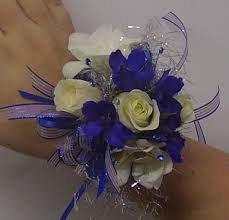 Sweetheart Roses, Freesia, & Delphinium  Wrist Corsage