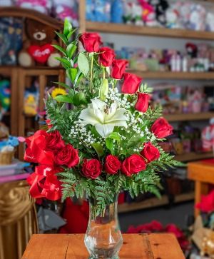 Swirl of Roses  Dozen Roses and Lilly 