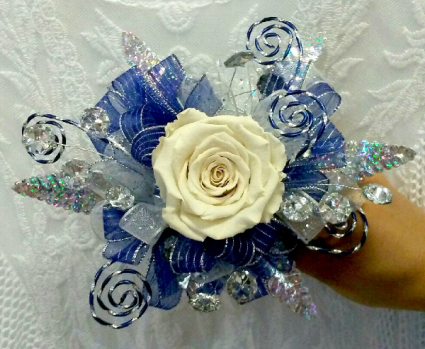 Swirled Blue Wrist Corsage