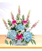 Loving: Blue and Pink  Wooden Box Arrangement