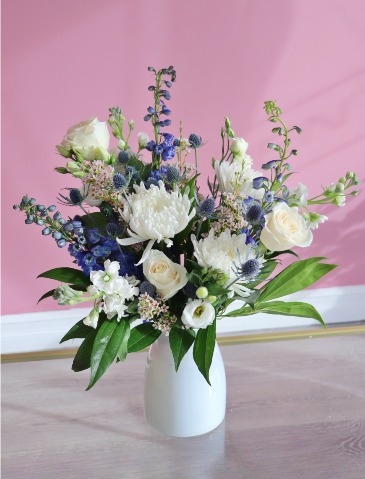 Something Blue Vase Arrangement in Trenton, ON | Designs by Alexis Rose