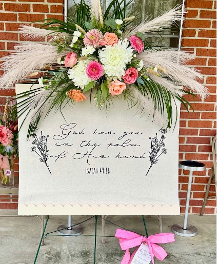 Sympathy tapestry with spray  Standing sympathy tapestry arrangement