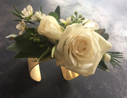 Simple White Elegance Brass Cuff Corsage