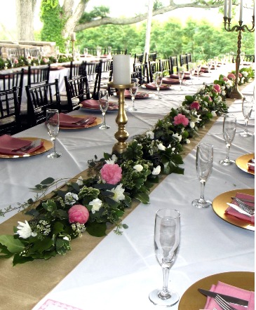 Table garland Hand laid garland in Penn Yan, NY | Garden of Life Flowers