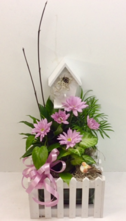 Tall Handmade Birdhouse Planter Green Plant Garden