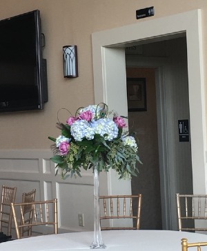 Tall Lavendar Rose with Blue Hydrangea Centerpiece Centerpiece 