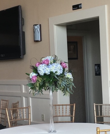 Tall Lavendar Rose with Blue Hydrangea Centerpiece Centerpiece 