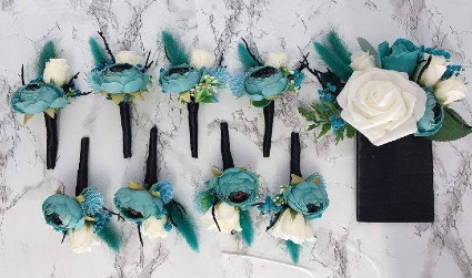 Teal Boutonnieres Silk Arrangement
