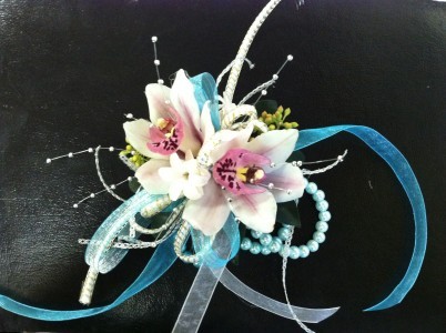 Teal fantasy  wrist corsage
