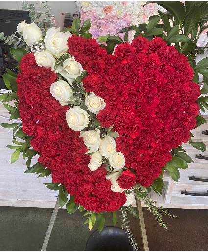 Tear’s in Heaven  Solid red with white roses 