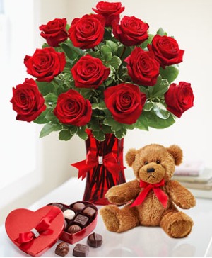 Teddy, Chocolate & Red Roses 