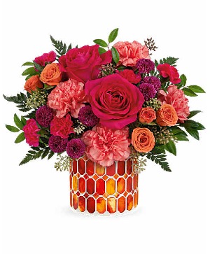 Teleflora Sunset Blooms Bouquet Vase Arrangement 