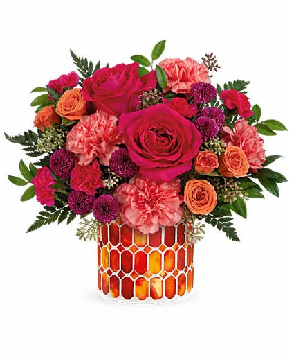 Teleflora Sunset Blooms Bouquet Vase Arrangement 