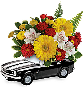 Teleflora's '67 Chevy Camaro Bouquet Fresh Arrangement in a Teleflora Keepsake