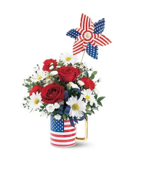 Teleflora's American Spirit Mug teleflora keepsake with a fresh arrangement