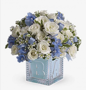 Teleflora’s Baby’s first block blue Fresh