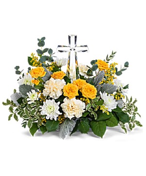 Teleflora's Be the Light 7" Crystal Cross Arrangem Fresh Arrangement with a Teleflora Keepsake