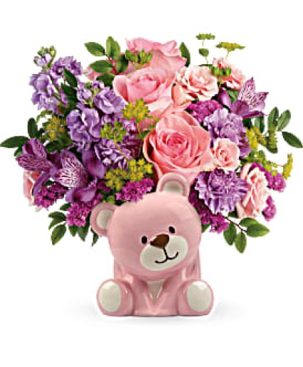 Teleflora's Beautiful Arrival Bear Bouquet Fresh Arrangement with a Teleflora Keepsake