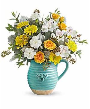 Teleflora's Bee Joyful Bouquet Fresh Arrangement in a Teleflora Keepsake
