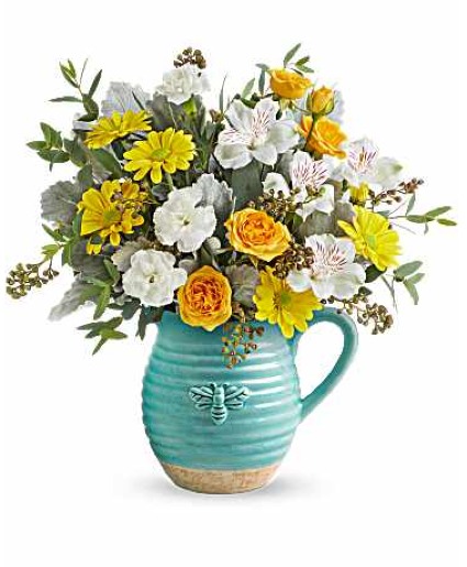 Teleflora's Bee Joyful Bouquet Fresh Arrangement in a Teleflora Keepsake