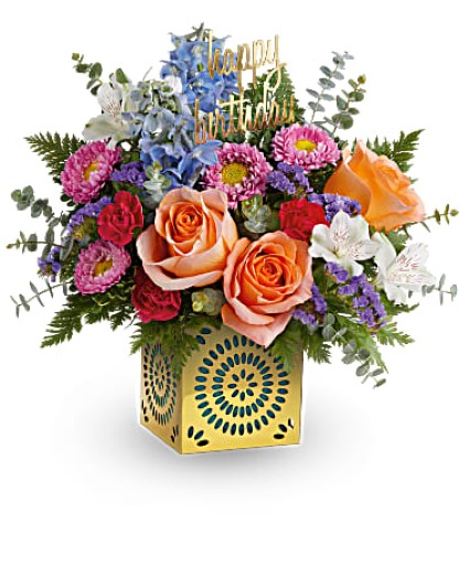 Teleflora's Best Wishes Boquet Fresh Arrangement in a Teleflora Keepsake