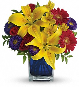 Teleflora's  Blue Carribean Fresh Flowers in a Keepsake Cube