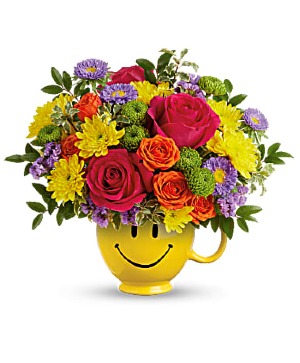 Teleflora's Choose Happy Fresh Arrangement with a Teleflora Keepsake