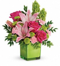 Teleflora's In Love With Lime Fresh Flowers in a Keepsake Cube