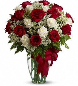 Teleflora's Love Divine Bouquet  12 Red & 12 White Roses Vased Arrangement