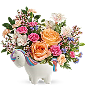 Teleflora's Magical Garden Unicorn Fresh Flowers in Keepsake Container