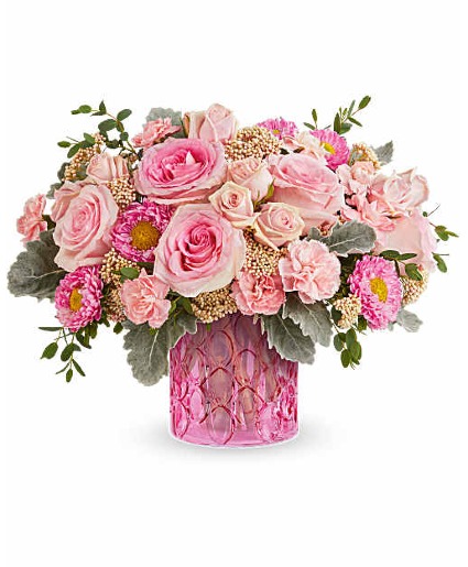 Teleflora's Pink Rhapsody PM Fresh Arrangement in a Teleflora Keepsake