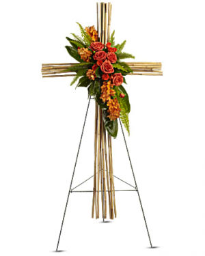 Teleflora’s River Cane Cross Standing Spray