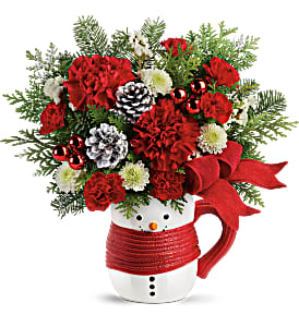 Teleflora's Send a Hug Snowman Mug Bouquet Fresh Flower with Keepsake