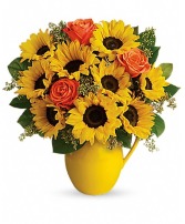 Teleflora's Sunny Day Pitcher of Sunflowers Fresh Sunflowers in a Teleflora Keepsake