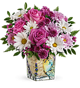 Teleflora's Vintage Butterfly Bouquet Fresh Flowers in a Keepsake Cube