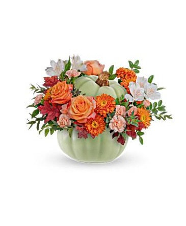 Teleflora's Whimsey Pumpkin Bouquet Fresh arrangement in a Teleflora Container in Auburndale, FL | The House of Flowers