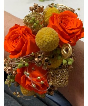 Gold and Orange corsage 