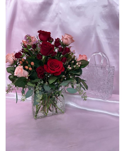 Textured Glass Floral Handbag 
