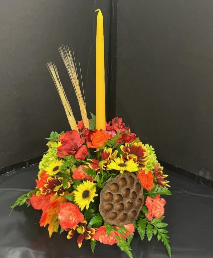 Thanksgiving centerpiece Round one candle 