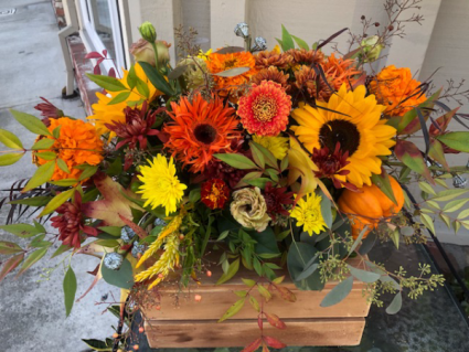 Rustic Fall Centerpiece Long and low floral arrangement